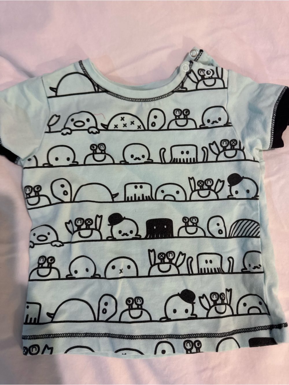 deux par deux Light Blue and Black Cartoon Sea Creature Tee